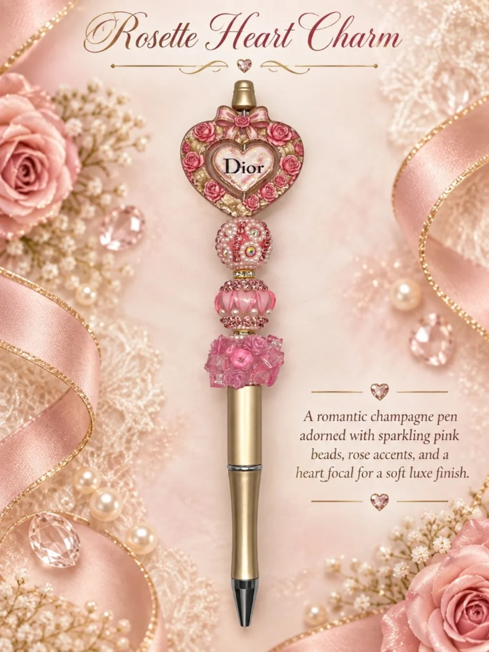 Rosette Heart Charm Pen